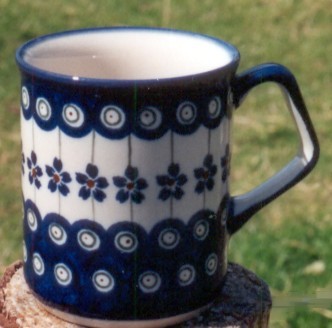 Becher Dekor 166A blau weiss grün braun - Mug decoration 166A blue white green brown