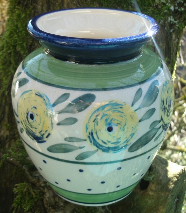 Vase  Blumenvase Dekor 158A bauchig blau mint grün gelb