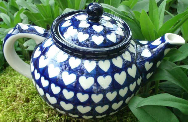 Teekanne blau weiss Herzen 1,2 Liter - Teapot blue white hearts 1,2 L