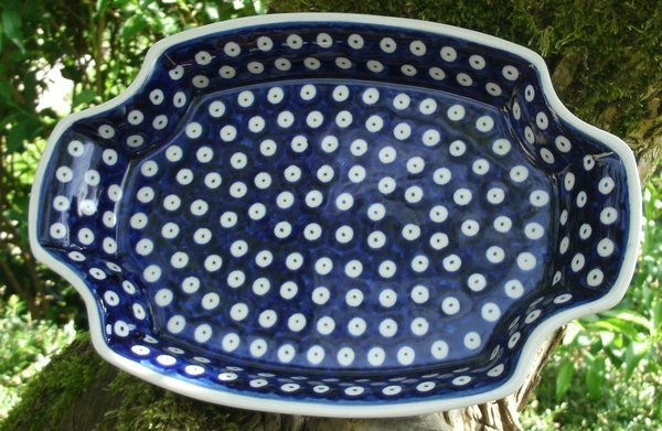 Auflaufform Dekor 42 blau weiss gepunktet - Casserole Dish Decoration 42 blue white dotted