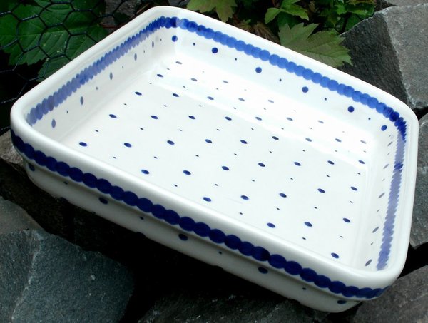 003025 Auflaufform blau weiss gepunktet  - Casserole Dish blue white dotted