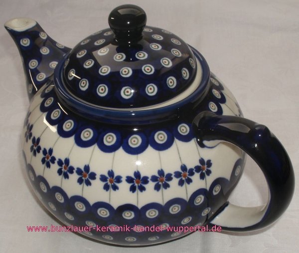 021119A Teekanne Dekor 166A blau weiss braun grün - 021119A Teapot Decoration 166A